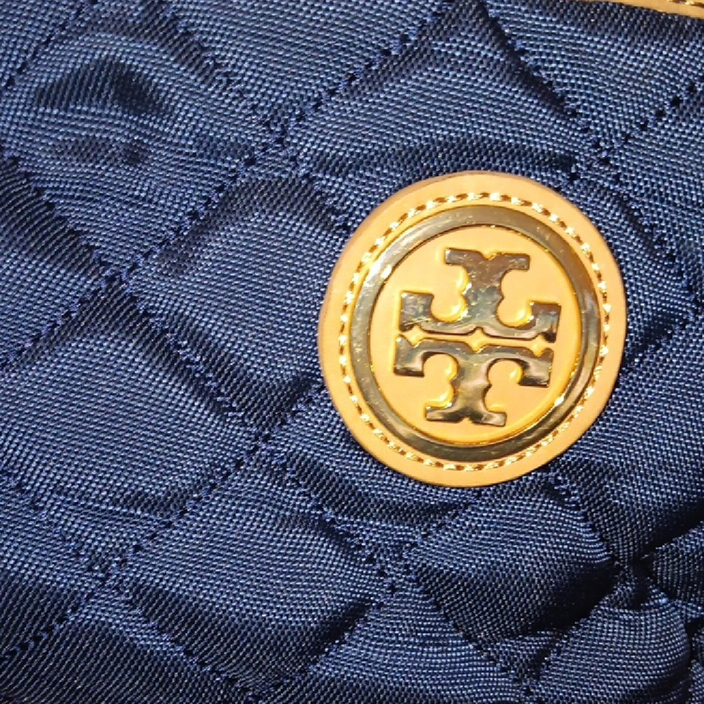 Tory Burch Quilted Boots in Navy and Tan - Picture 3 of 6